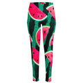 Green Striped Watermelon Pattern Print High-Waisted Pocket Leggings