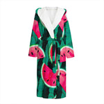 Green Striped Watermelon Pattern Print Hooded Bathrobe