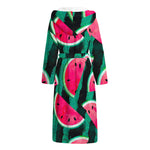 Green Striped Watermelon Pattern Print Hooded Bathrobe
