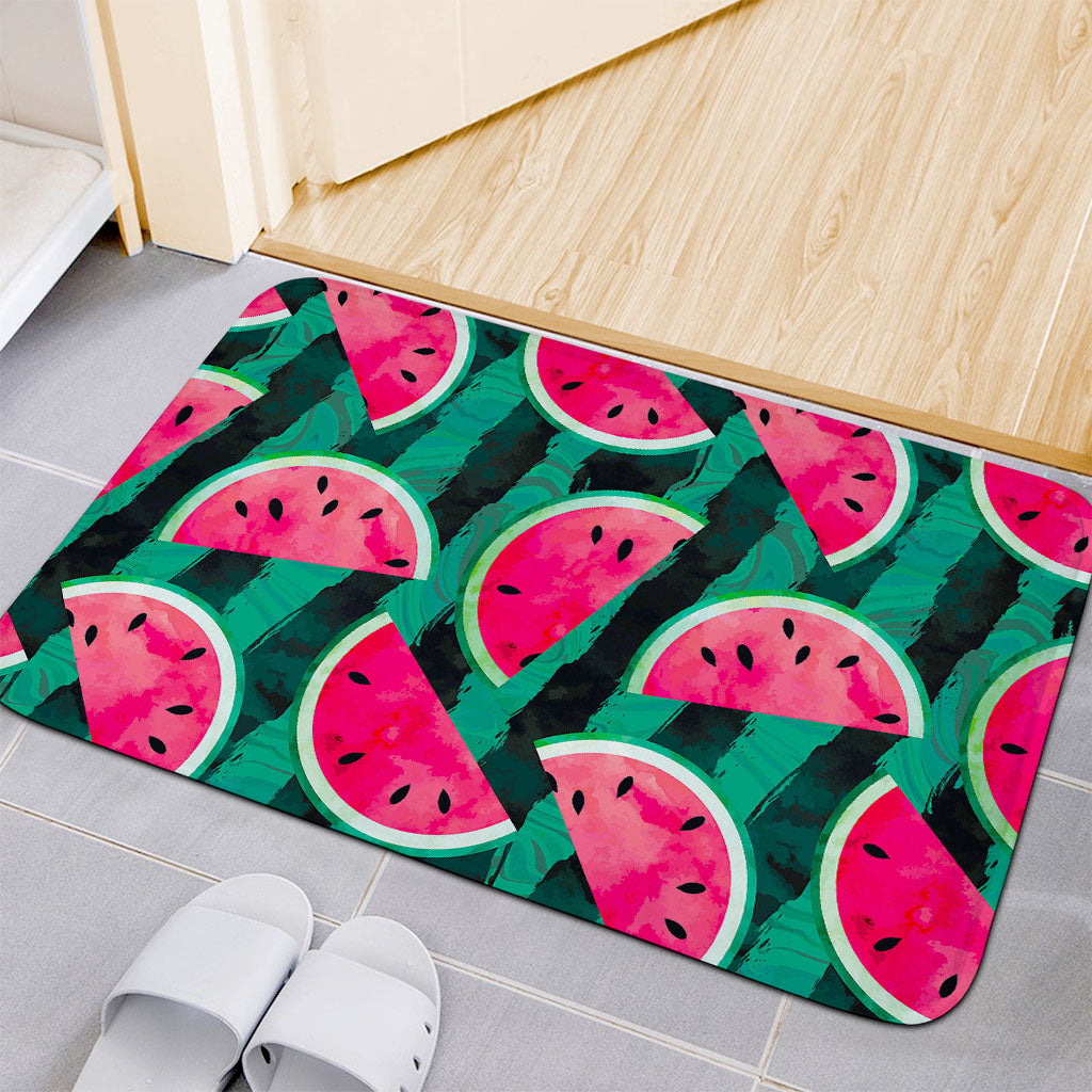 Green Striped Watermelon Pattern Print Indoor Door Mat