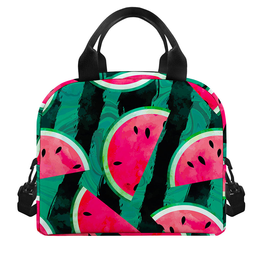 Green Striped Watermelon Pattern Print Insulated Lunch Bag