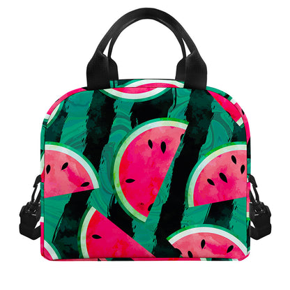 Green Striped Watermelon Pattern Print Insulated Lunch Bag