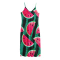 Green Striped Watermelon Pattern Print Jersey Midi Cami Dress
