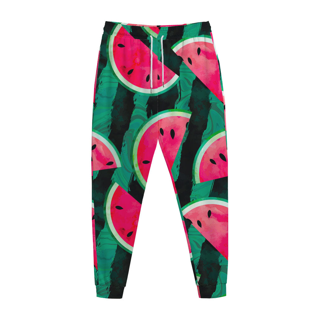 Green Striped Watermelon Pattern Print Jogger Pants