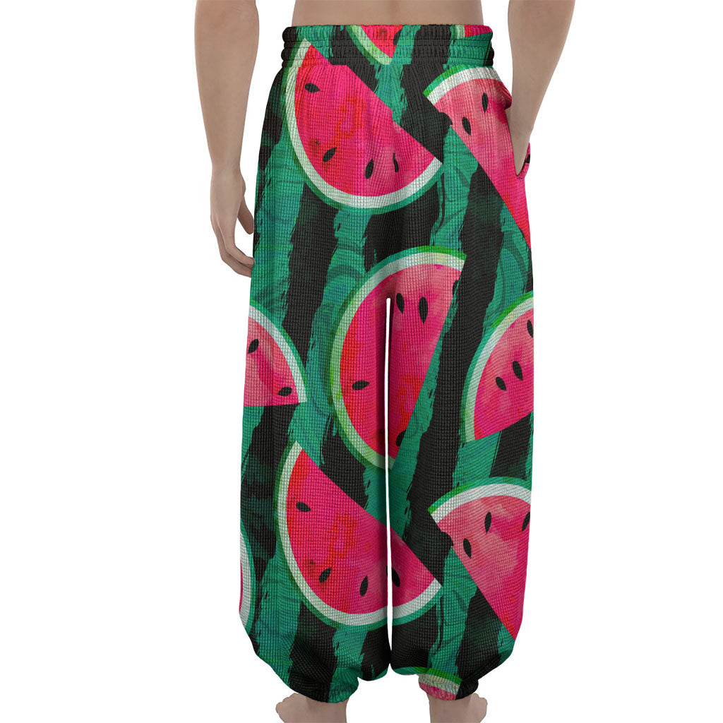 Green Striped Watermelon Pattern Print Lantern Pants