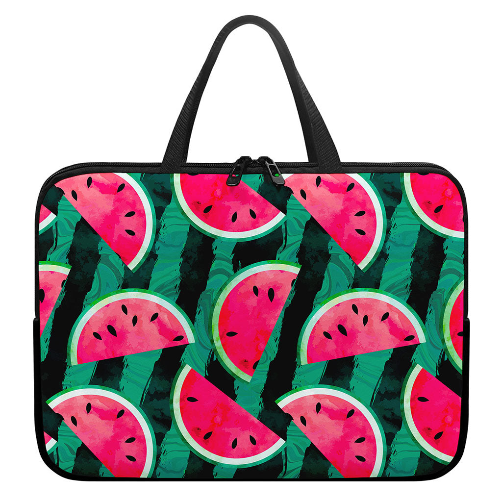 Green Striped Watermelon Pattern Print Laptop Sleeve With Handle