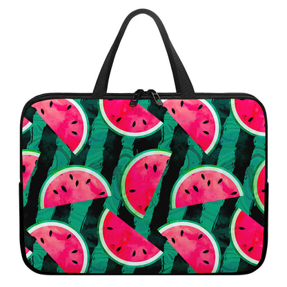 Green Striped Watermelon Pattern Print Laptop Sleeve With Handle