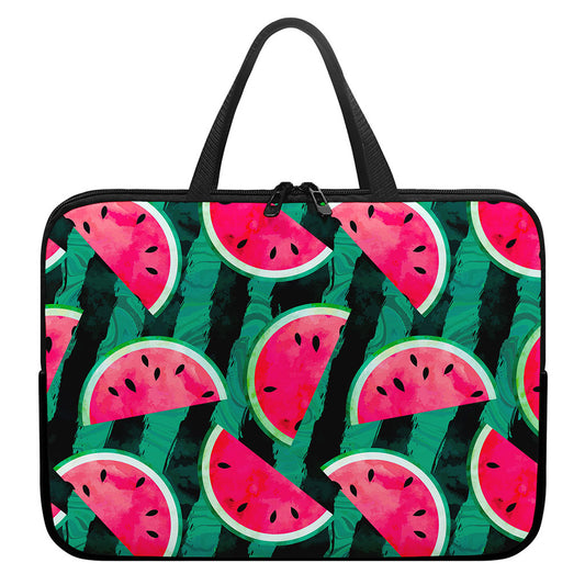 Green Striped Watermelon Pattern Print Laptop Sleeve With Handle