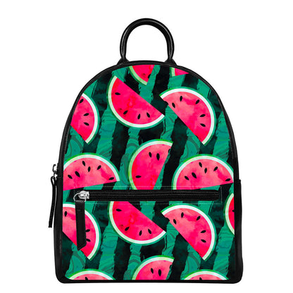 Green Striped Watermelon Pattern Print Leather Backpack