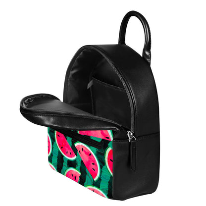 Green Striped Watermelon Pattern Print Leather Backpack