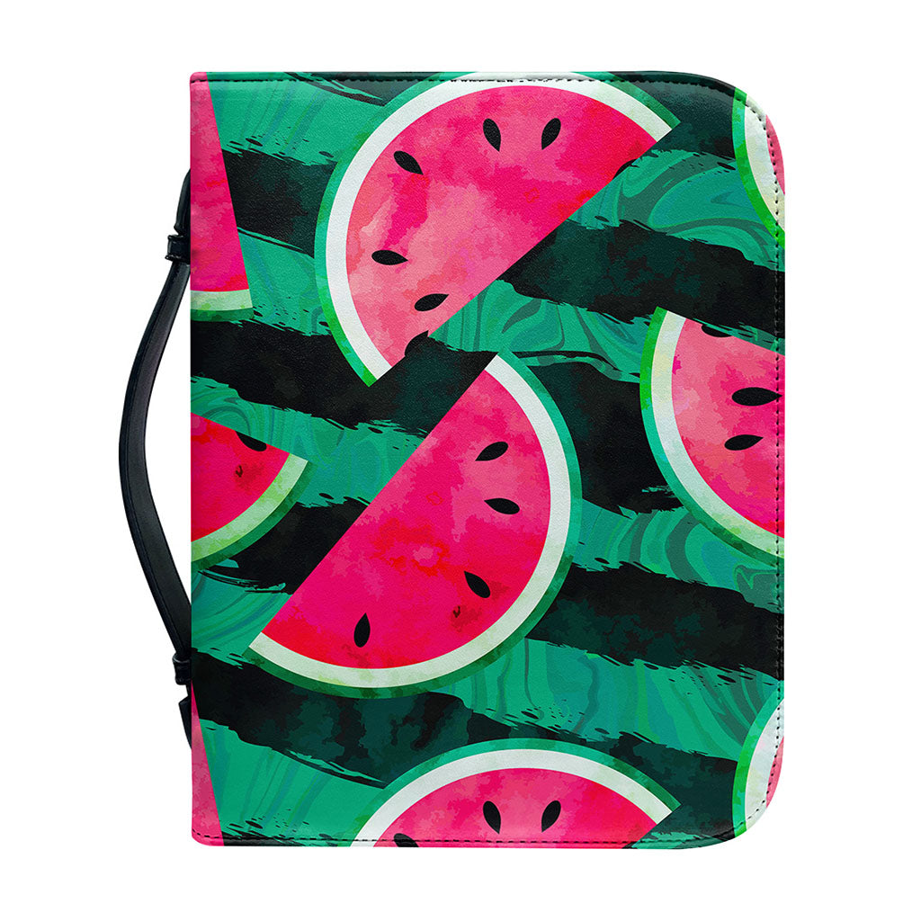 Green Striped Watermelon Pattern Print Leather Bible Cover
