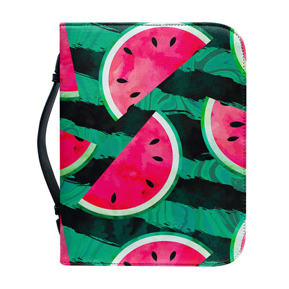 Green Striped Watermelon Pattern Print Leather Bible Cover