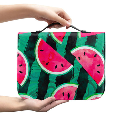 Green Striped Watermelon Pattern Print Leather Bible Cover