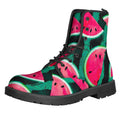 Green Striped Watermelon Pattern Print Lace-Up Boots
