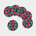 Green Striped Watermelon Pattern Print Leather Coaster Set