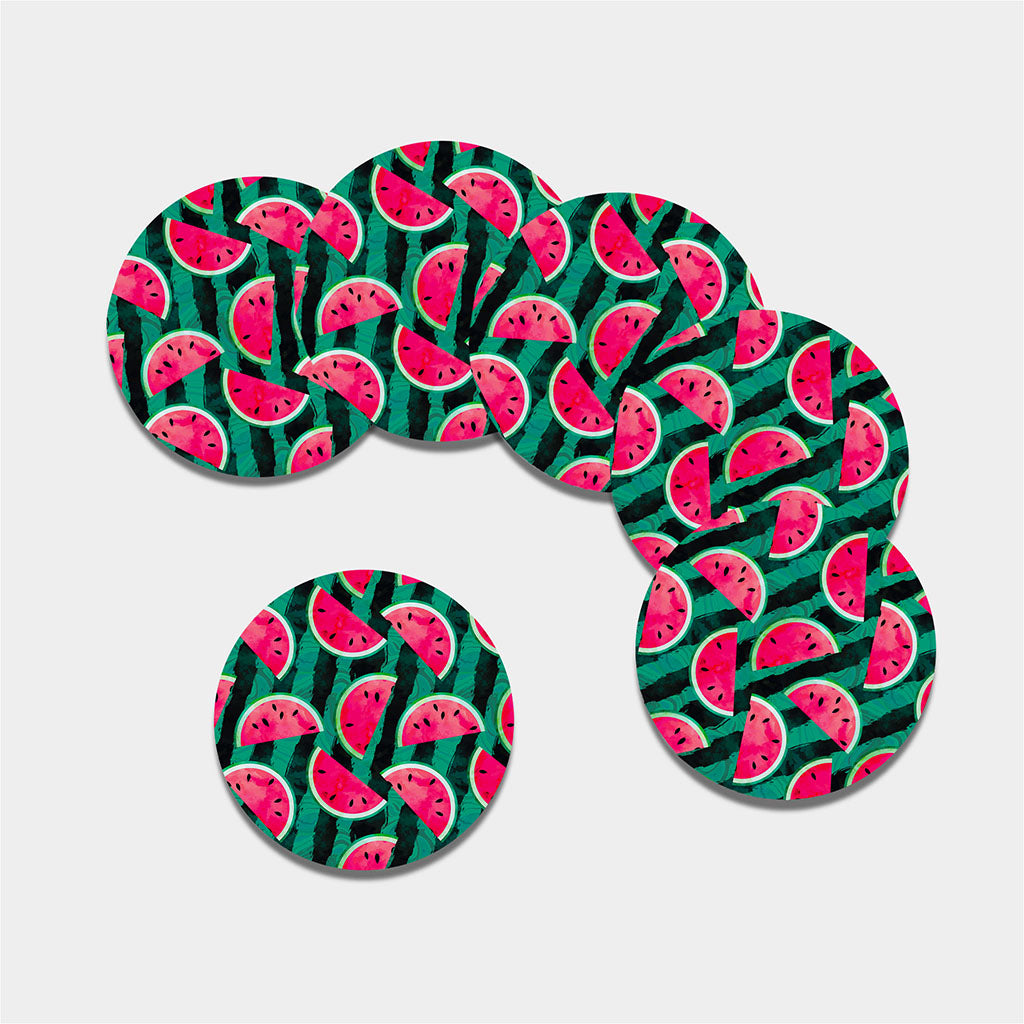 Green Striped Watermelon Pattern Print Leather Coaster Set