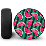 Green Striped Watermelon Pattern Print Leather Spare Tire Cover