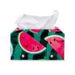 Green Striped Watermelon Pattern Print Leather Tissue Box Cover