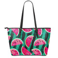 Green Striped Watermelon Pattern Print Leather Tote Bag With Zipper