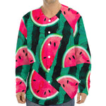 Green Striped Watermelon Pattern Print Long Sleeve Baseball Jersey