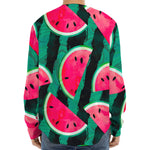 Green Striped Watermelon Pattern Print Long Sleeve Baseball Jersey