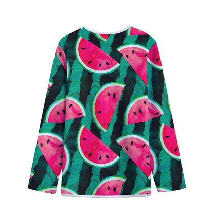 Green Striped Watermelon Pattern Print Long Sleeve Short Coat