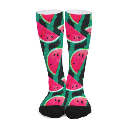 Green Striped Watermelon Pattern Print Long Socks