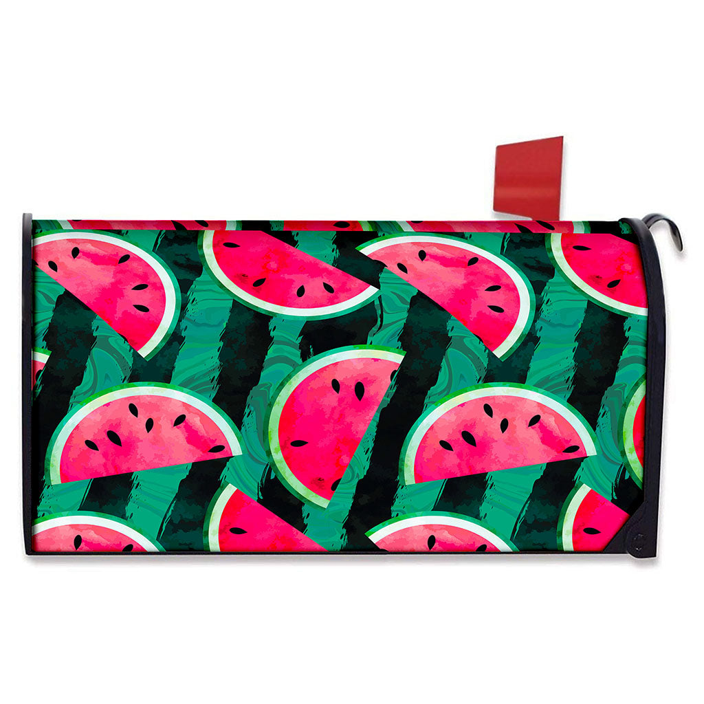 Green Striped Watermelon Pattern Print Mailbox Cover