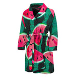 Green Striped Watermelon Pattern Print Men's Bathrobe