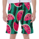 Green Striped Watermelon Pattern Print Men's Beach Shorts