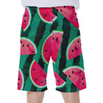 Green Striped Watermelon Pattern Print Men's Beach Shorts