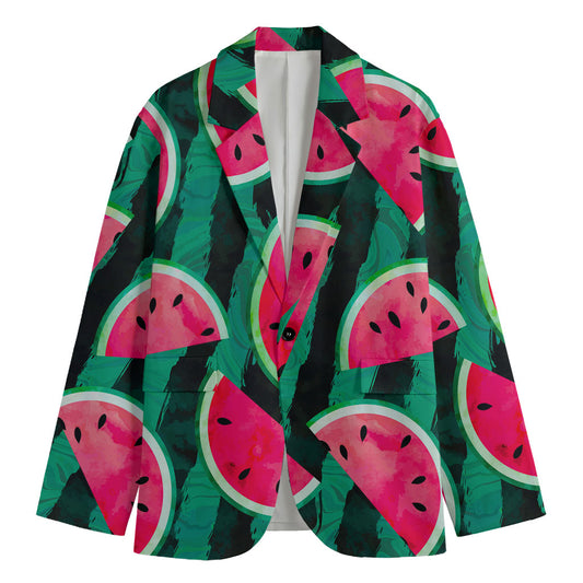 Green Striped Watermelon Pattern Print Men's Blazer