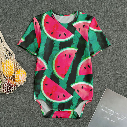 Green Striped Watermelon Pattern Print Men's Bodysuit