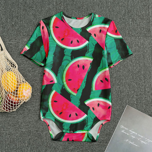 Green Striped Watermelon Pattern Print Men's Bodysuit