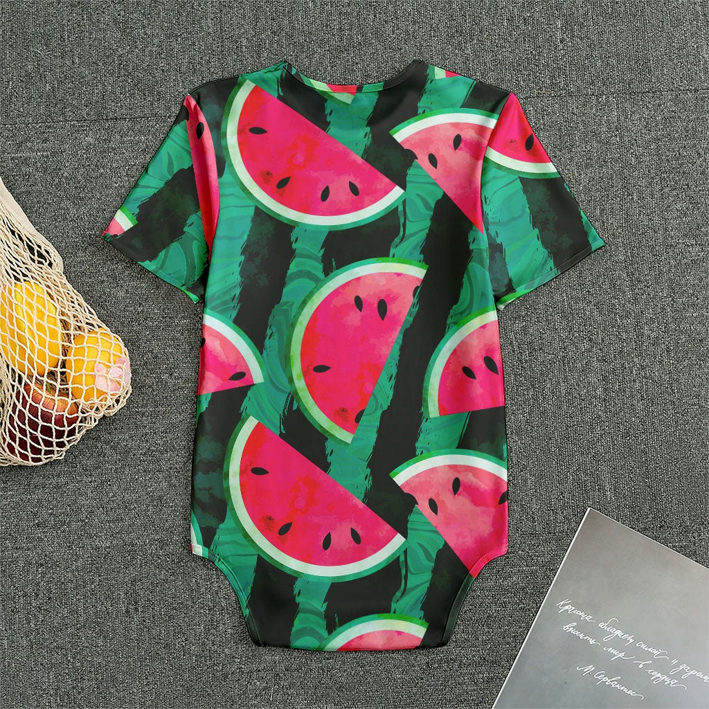 Green Striped Watermelon Pattern Print Men's Bodysuit
