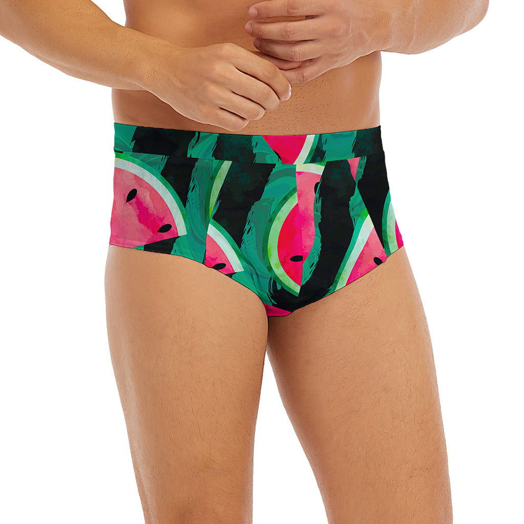 Green Striped Watermelon Pattern Print Men's Briefs