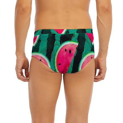 Green Striped Watermelon Pattern Print Men's Briefs