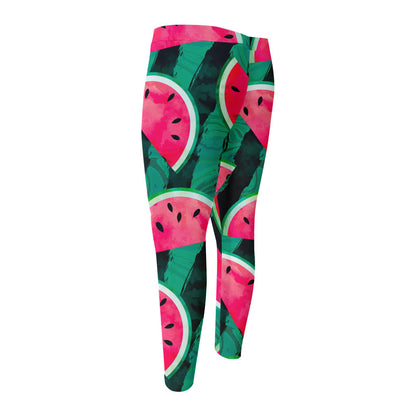Green Striped Watermelon Pattern Print Men's Compression Pants