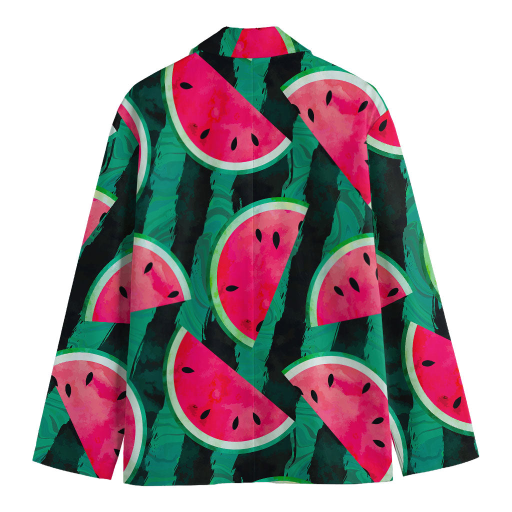 Green Striped Watermelon Pattern Print Men's Cotton Blazer