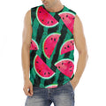 Green Striped Watermelon Pattern Print Men's Fitness Tank Top