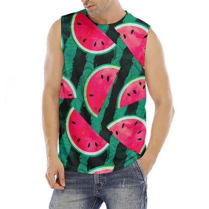 Green Striped Watermelon Pattern Print Men's Fitness Tank Top