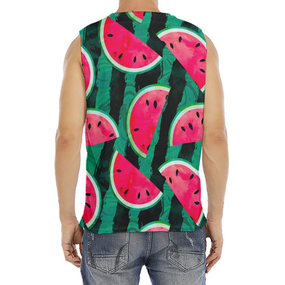Green Striped Watermelon Pattern Print Men's Fitness Tank Top