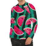 Green Striped Watermelon Pattern Print Men's Long Sleeve Rash Guard