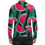 Green Striped Watermelon Pattern Print Men's Long Sleeve Rash Guard