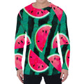 Green Striped Watermelon Pattern Print Men's Long Sleeve T-Shirt