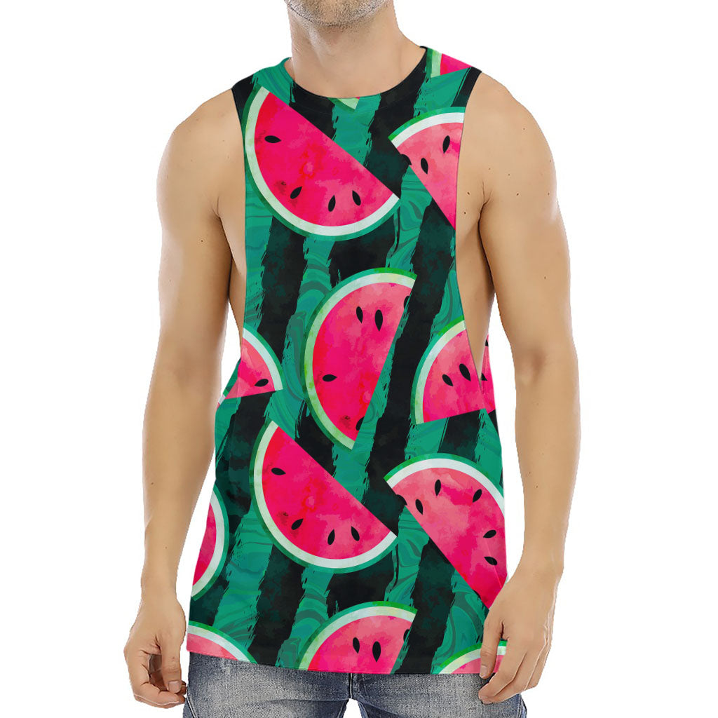 Green Striped Watermelon Pattern Print Men's Muscle Tank Top