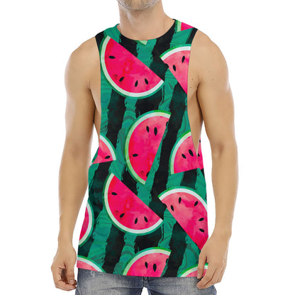 Green Striped Watermelon Pattern Print Men's Muscle Tank Top