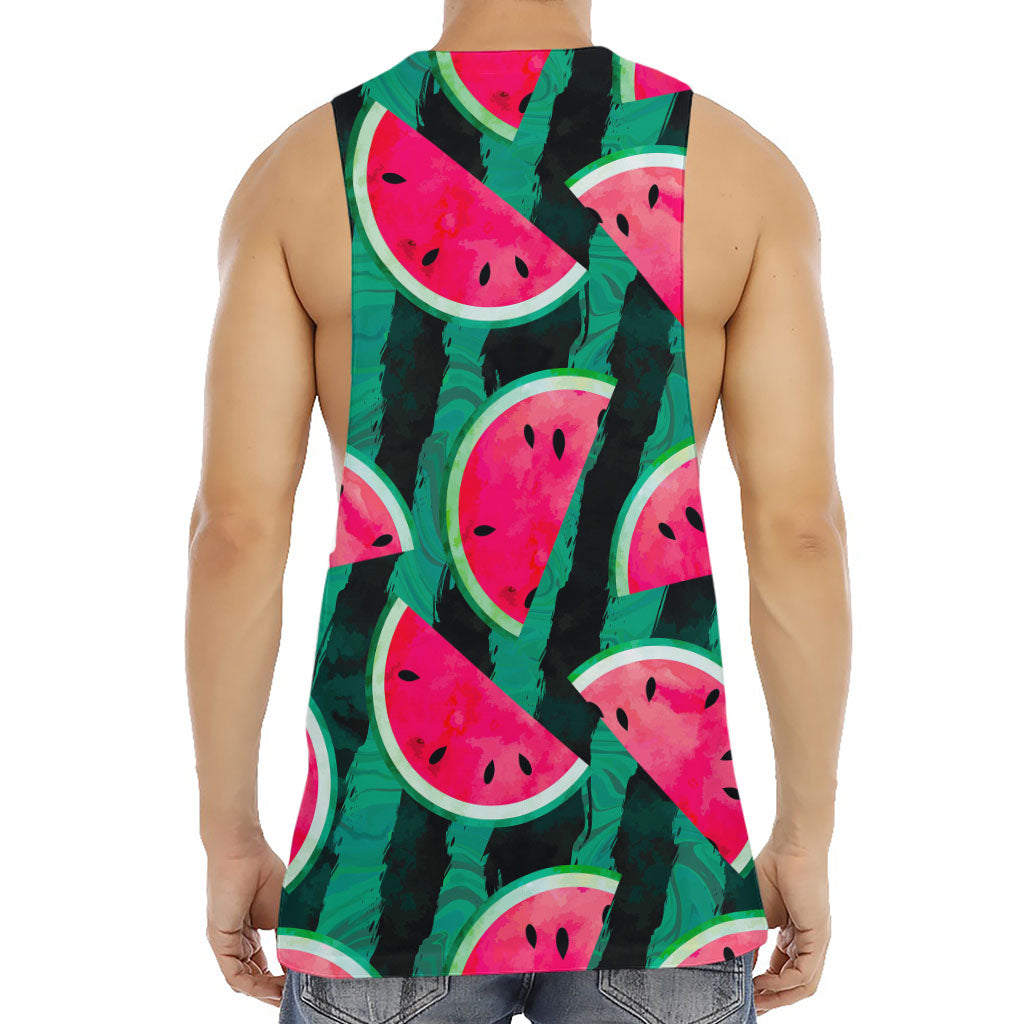 Green Striped Watermelon Pattern Print Men's Muscle Tank Top