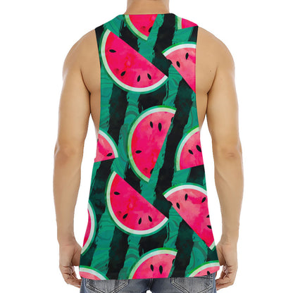 Green Striped Watermelon Pattern Print Men's Muscle Tank Top