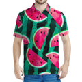 Green Striped Watermelon Pattern Print Men's Polo Shirt